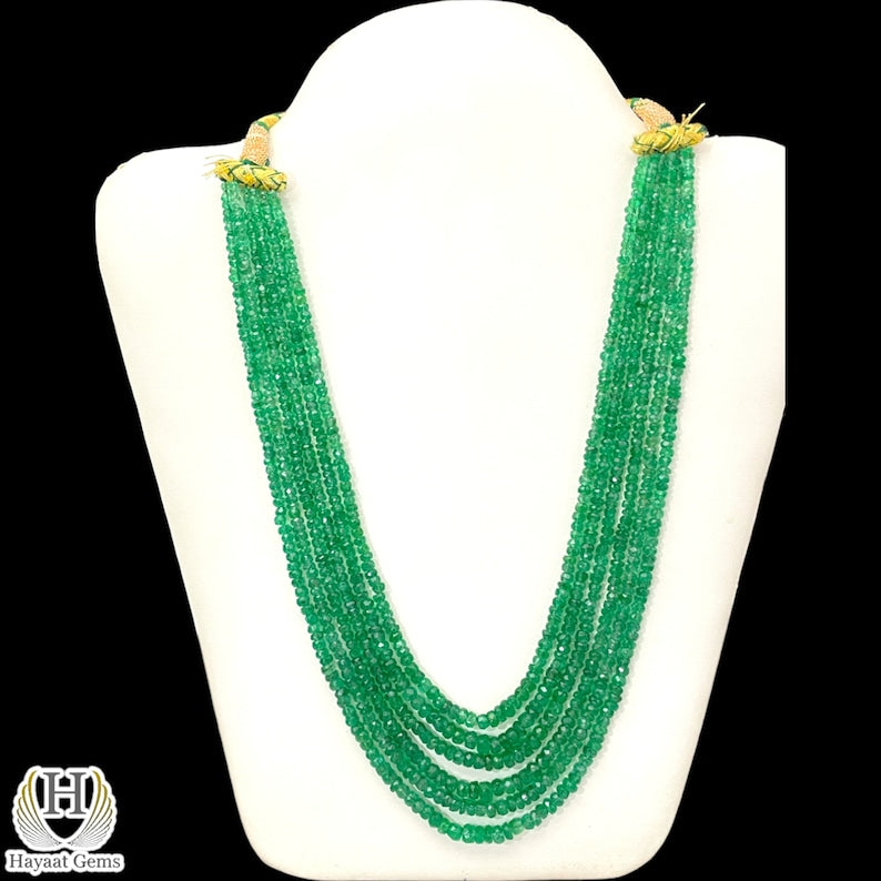 Natural Zambian Emerald Necklace: 6-Line Faceted Beads