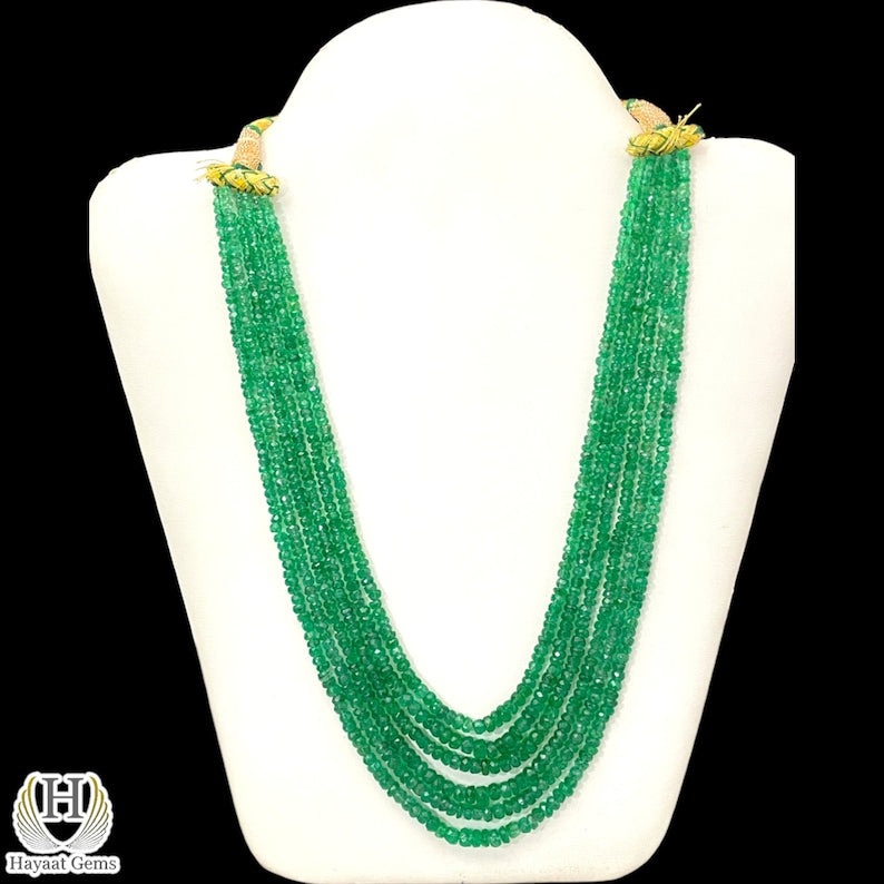 Natural Zambian Emerald Necklace: 6-Line Faceted Beads