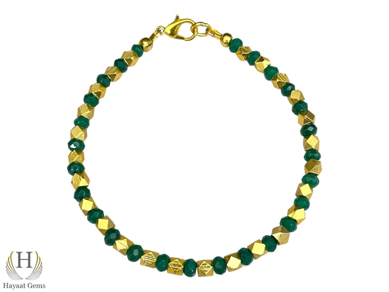 Emerald Faceted Beaded Bracelet: Zambian Green Gemstone, Sterling Silver