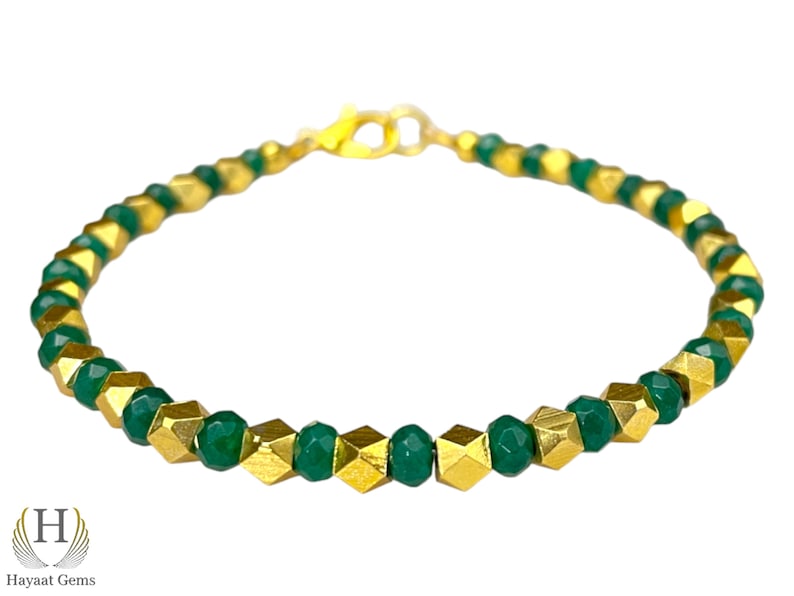 Emerald Faceted Beaded Bracelet: Zambian Green Gemstone, Sterling Silver