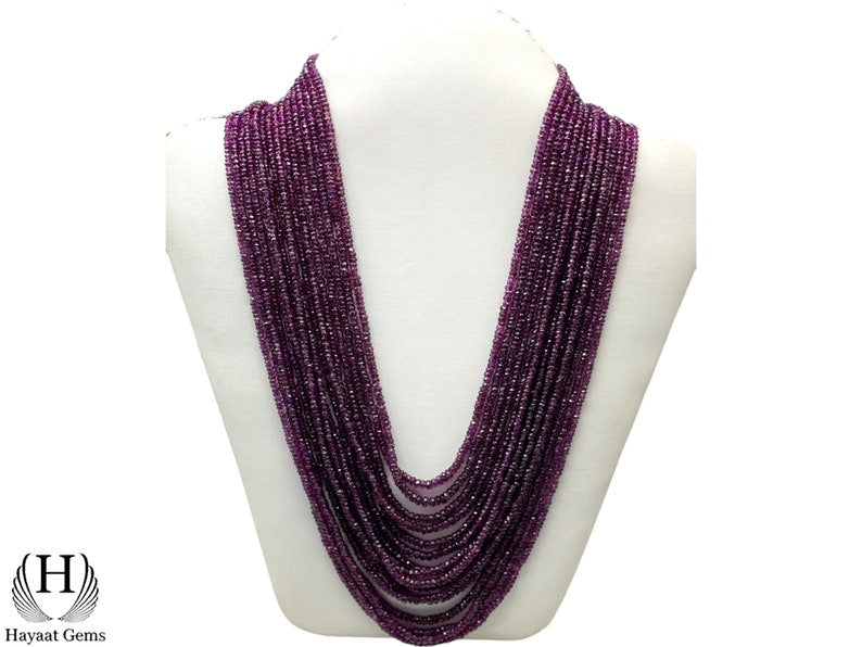 Rhodolite Garnet Beaded Necklace: 16-Line Faceted Gemstone Strand