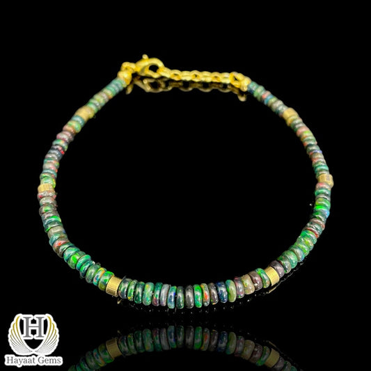 Ethiopian Black Opal Bracelet: Sterling Silver Beaded Fire Opal Jewelry