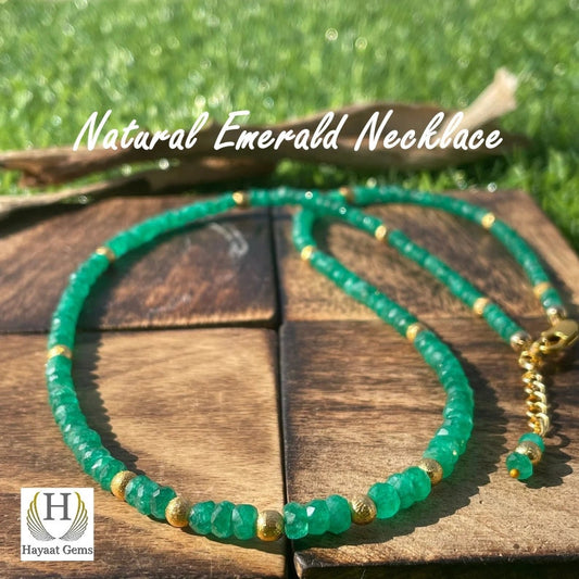 Handmade Emerald Beaded Necklace: Dainty Minimalist Vintage Style