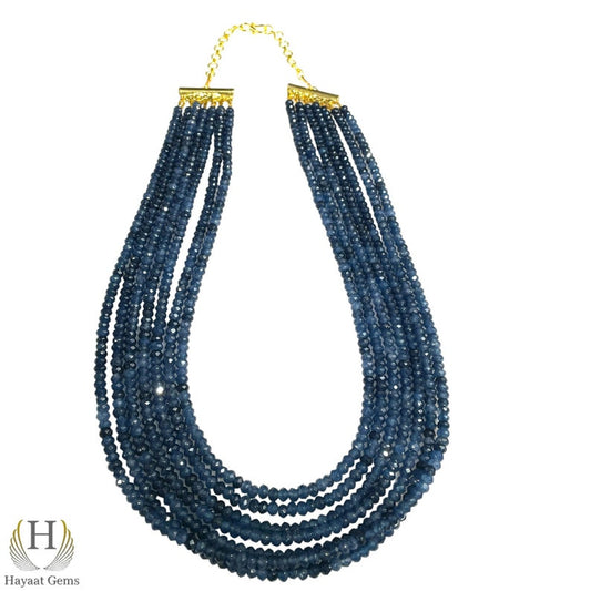 AAA Blue Sapphire Faceted 7-Line Necklace: Silver & Gold Filled