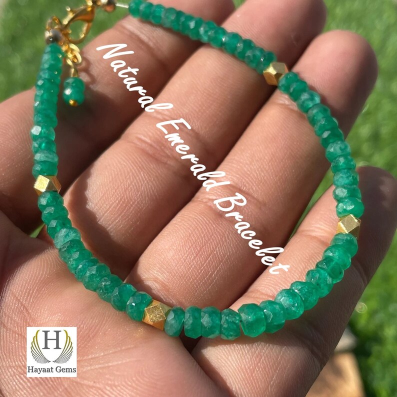 Faceted Emerald Bead Bracelet: Zambian Green Crystal, May Birthstone