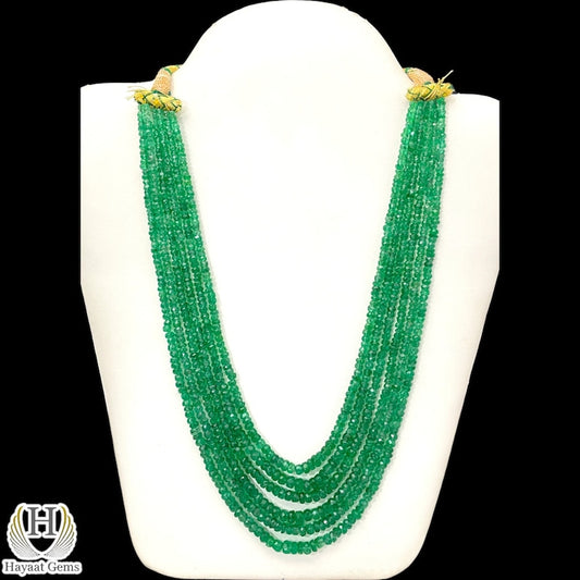 Natural Zambian Emerald Necklace: 6-Line Faceted Beads