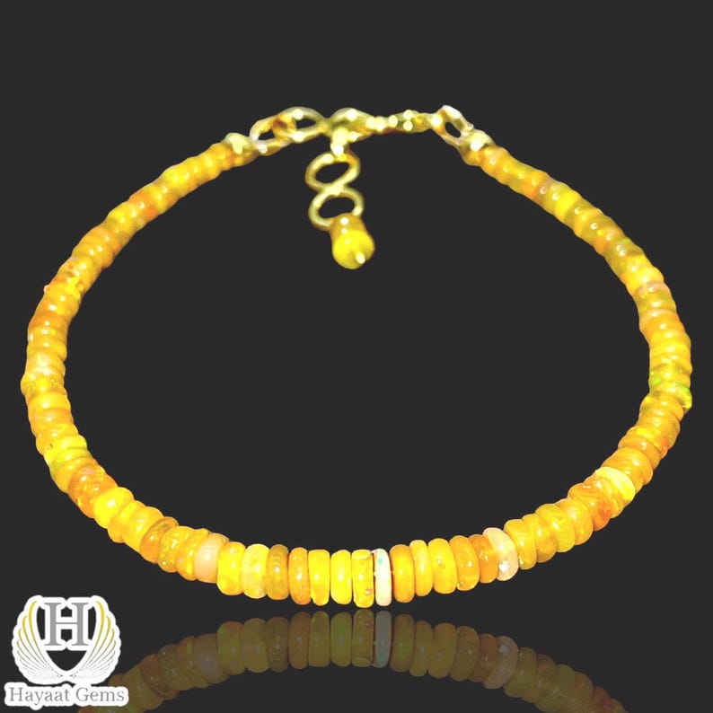 Yellow Opal Sterling Silver Bracelet: Gold Beaded Charm, AAA Opal Jewelry