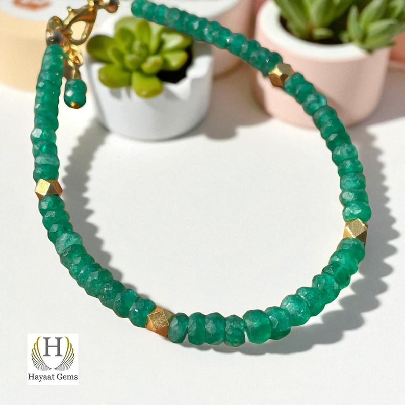 Faceted Emerald Bead Bracelet: Zambian Green Crystal, May Birthstone