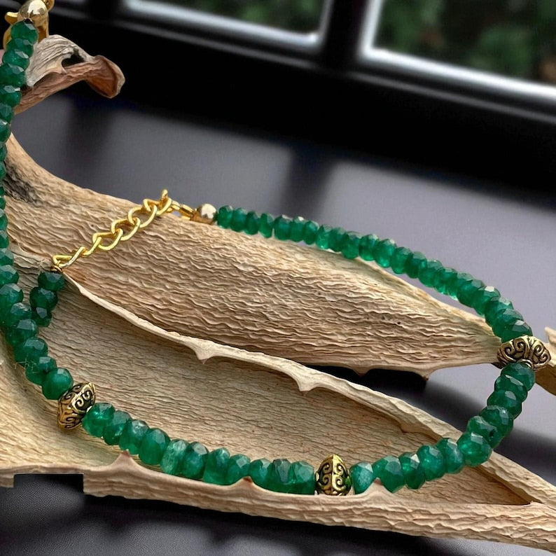 Handcrafted Natural Zambian Emerald Green Beaded Bracelet