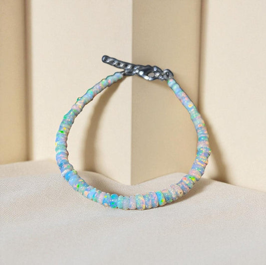Ethiopian Opal Beaded Bracelet: Sterling Silver, Handmade Jewelry