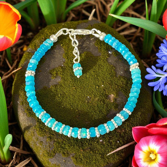 Ethiopian Opal Bead Bracelet: Sterling Silver, Rainbow Fire