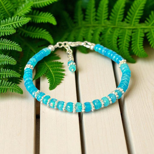 Ethiopian Opal Bracelet: Sterling Silver, Rainbow Fire, October Birthstone