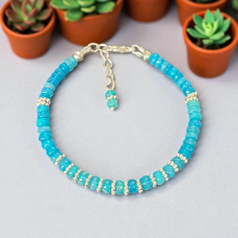 Ethiopian Opal Bracelet: Rainbow Fire Welo Opal, Sterling Silver