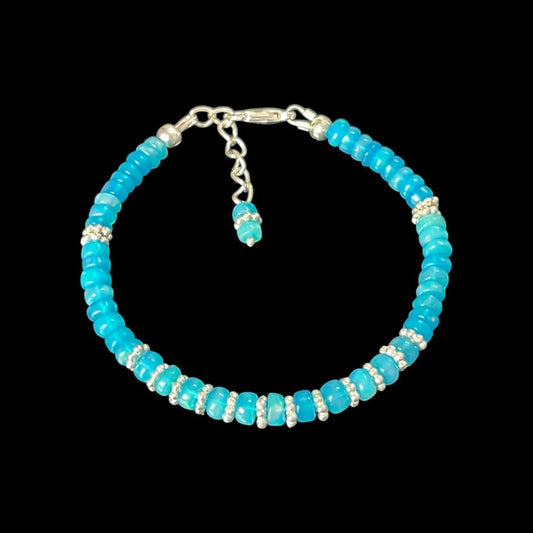 Paraiba Opal Bracelet: Sterling Silver, Rainbow Fire Gemstone