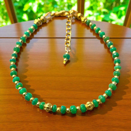 Green Ethiopian Opal Beaded Bracelet: 18k Gold Filled Sterling Silver
