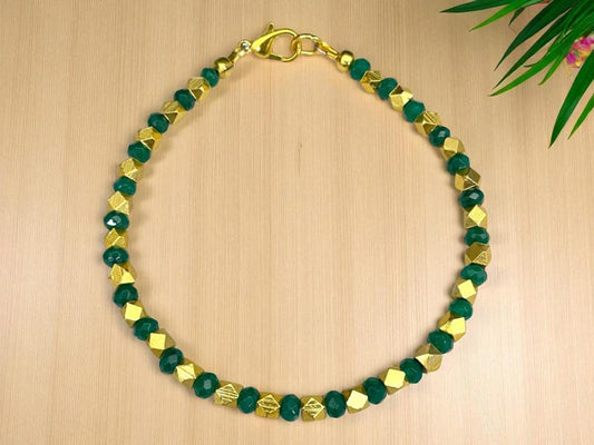 Emerald Faceted Beaded Bracelet: Zambian Green Gemstone, Sterling Silver