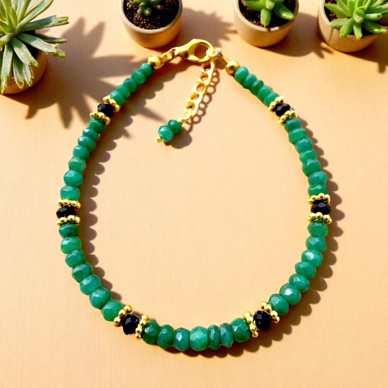 Emerald Green Gemstone Bracelet - Handmade with Zambian Emerald Beads