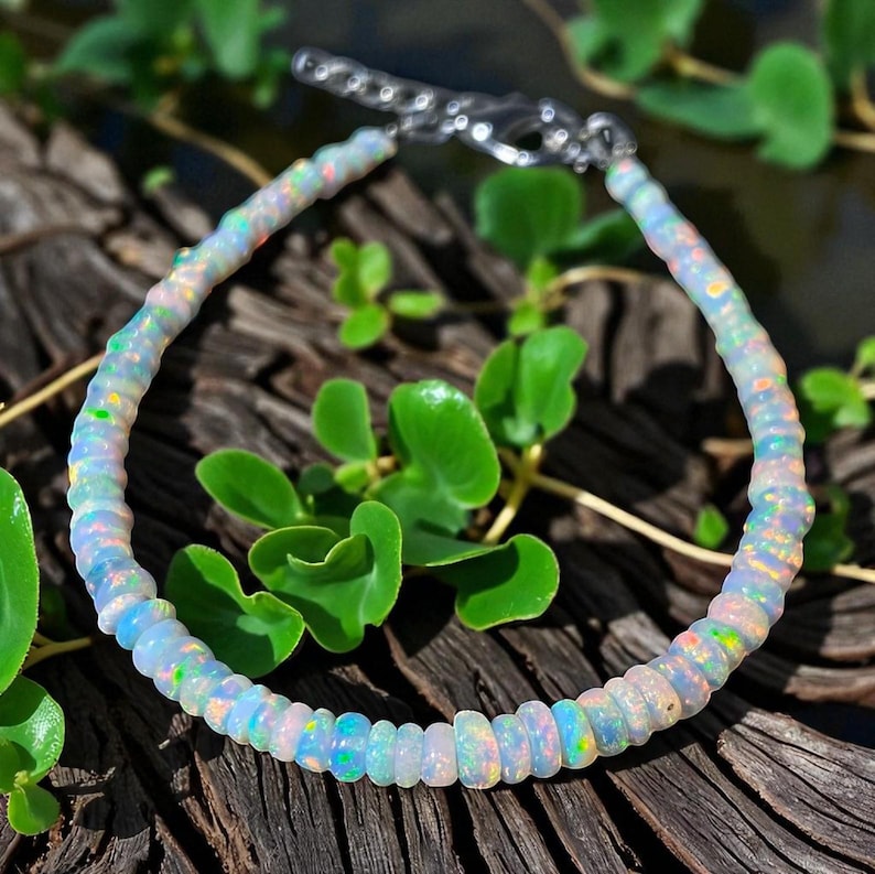 Ethiopian Opal Beaded Bracelet: Sterling Silver, Handmade Gemstone Jewelry