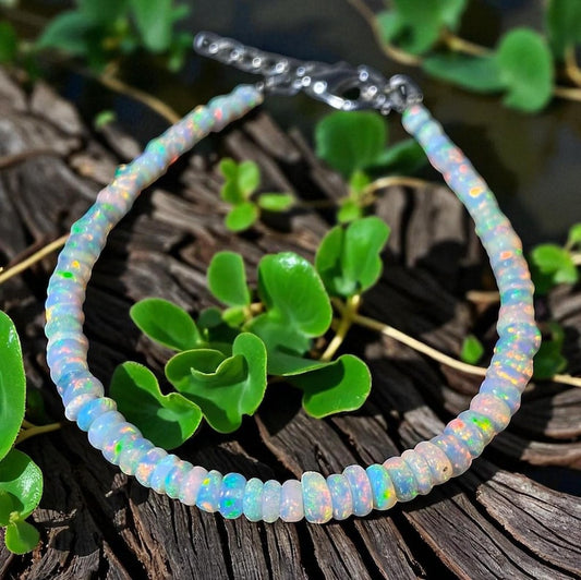 Ethiopian Opal Beaded Bracelet: Sterling Silver, Handmade Gemstone Jewelry