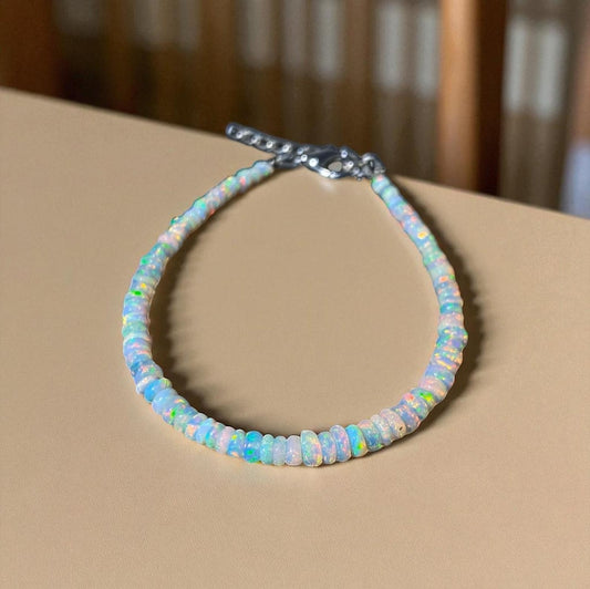 Ethiopian Opal Beaded Bracelet: Sterling Silver, Handmade Jewelry