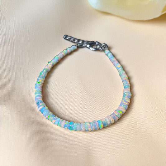 Handmade Ethiopian Opal Bracelet: 925 Sterling Silver, Rainbow Fire