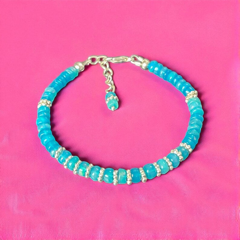Ethiopian Opal Bracelet: 925 Sterling Silver, Rainbow Fire