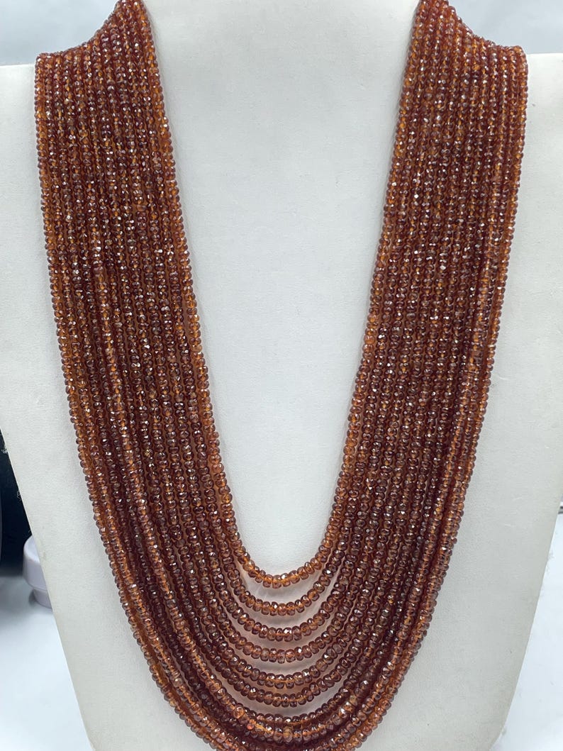 Natural Hessonite Faceted Gemstone Beads Necklace 12 Line Set