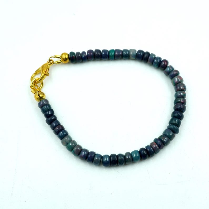Natural Multi Fire Opal Beads Bracelet, Gold & Silver, Ethiopian Opal Gemstone Jewelry