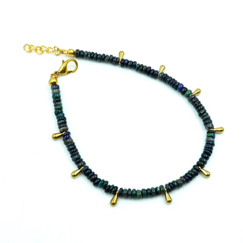 Natural Black Ethiopian Opal Welo Fire Beads Bracelet Roundel Beads Gift For Her