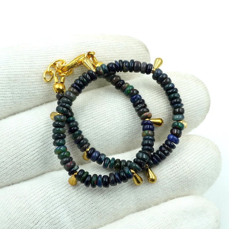 Natural Black Ethiopian Opal Welo Fire Beads Bracelet Roundel Beads Gift For Her