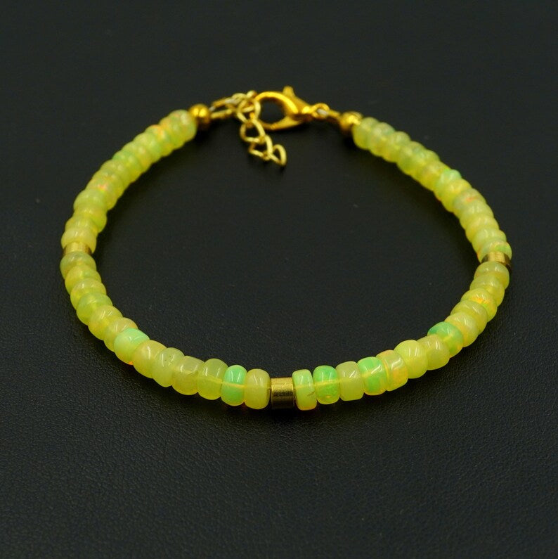 Natural Ethiopian Opal Roundel Beads Bracelet, Yellow Fire Gemstone Jewelry