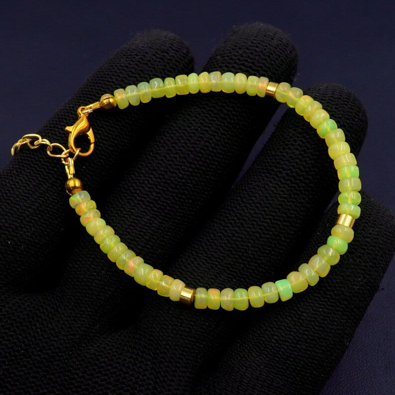Natural Ethiopian Opal Roundel Beads Bracelet, Yellow Fire Gemstone Jewelry