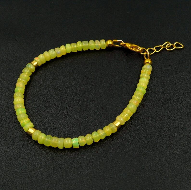 Natural Ethiopian Opal Roundel Beads Bracelet, Yellow Fire Gemstone Jewelry