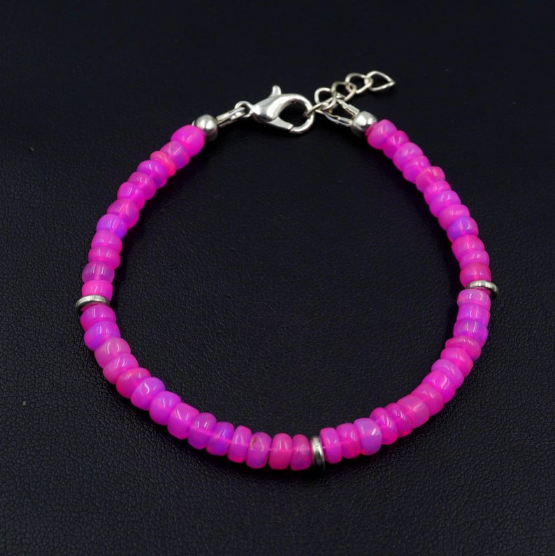 Natural Pink Opal Roundel Beads Bracelet, Ethiopian Multi Fire Gemstone Gift
