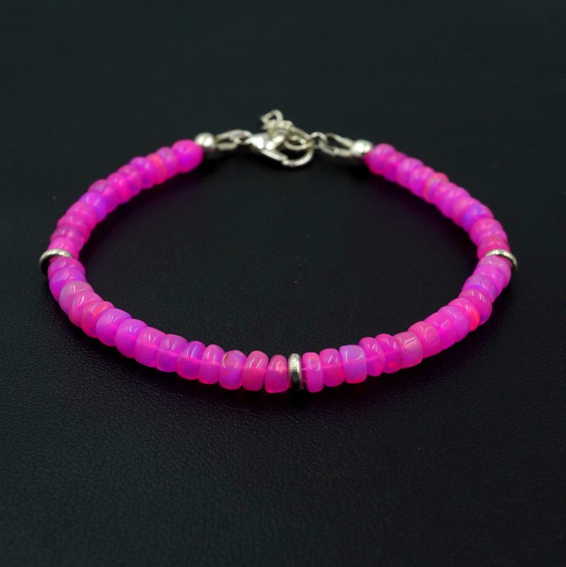 Natural Pink Opal Roundel Beads Bracelet, Ethiopian Multi Fire Gemstone Gift
