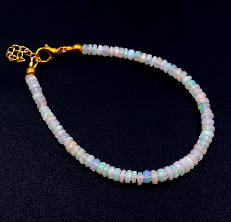 Natural Ethiopian Multi Fire Opal Beads Bracelet, Welo Fire Roundel, Gemstone Jewelry