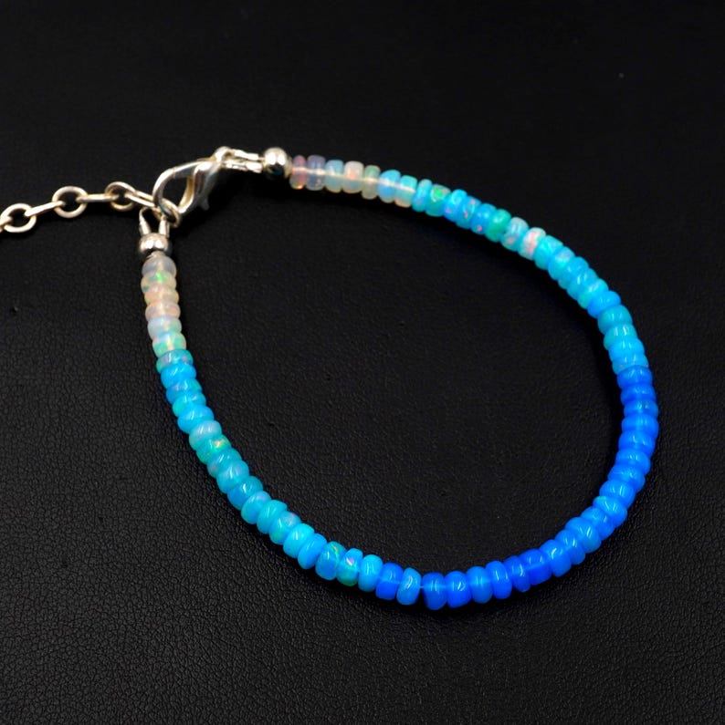 Natural Ethiopian Opal Beads Bracelet, Blue White Roundel Gemstone Jewelry