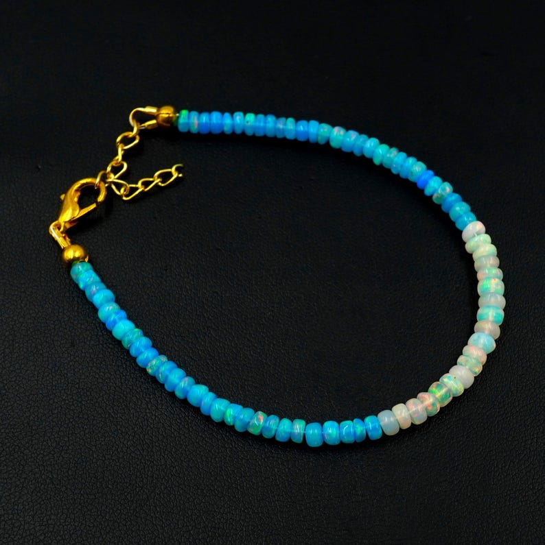 Natural Ethiopian Opal Beaded Bracelet | Blue White Fire Gemstone, October Birthstone