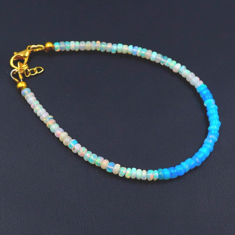 Natural Ethiopian Opal Beaded Bracelet | AAA High Fire Gemstone, October Birthstone Jewelry