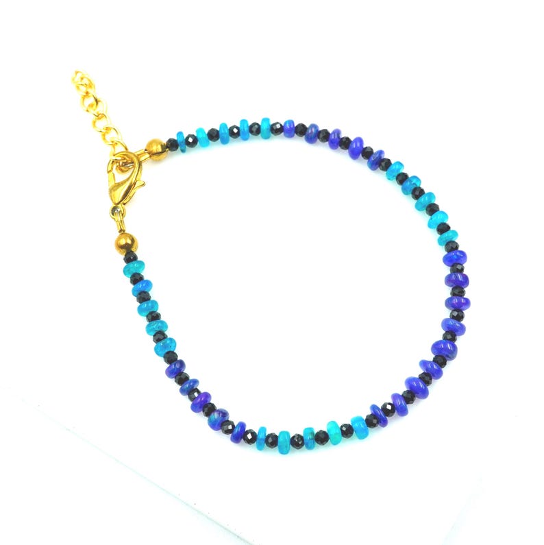 Natural Blue Ethiopia Beaded n Opal Bracelet with Black Onyx | October Birthstone Jewelry