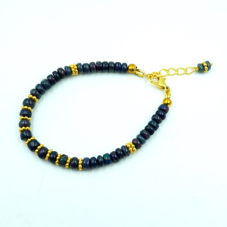 Ethiopian Welo Fire Opal Beads Bracelet, Gold Accents, Natural Gemstone Jewelry