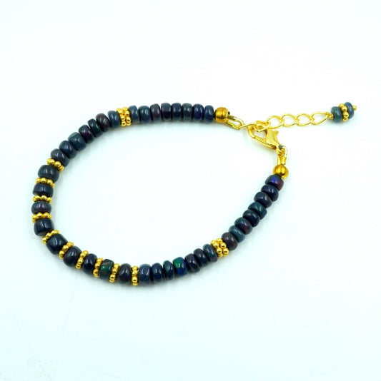 Ethiopian Welo Fire Opal Beads Bracelet, Gold Accents, Natural Gemstone Jewelry