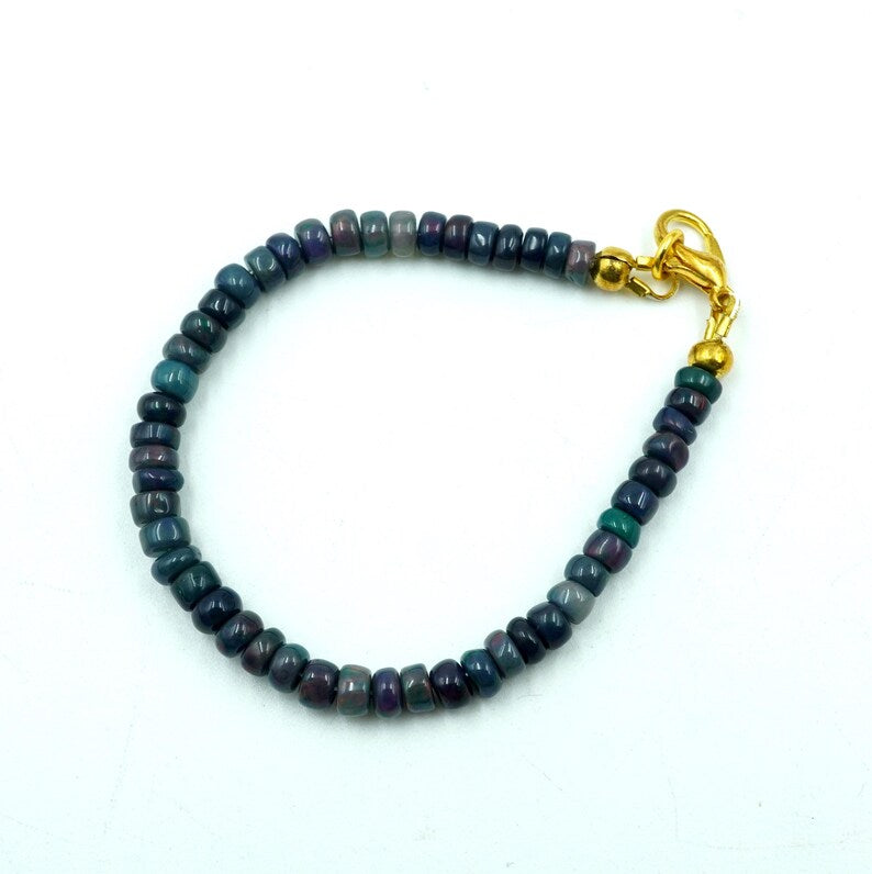 Natural Multi Fire Opal Beads Bracelet, Gold & Silver, Ethiopian Opal Gemstone Jewelry
