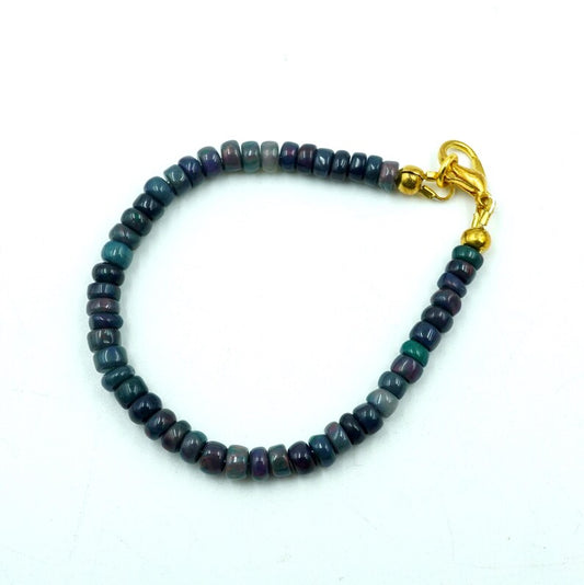 Natural Multi Fire Opal Beads Bracelet, Gold & Silver, Ethiopian Opal Gemstone Jewelry