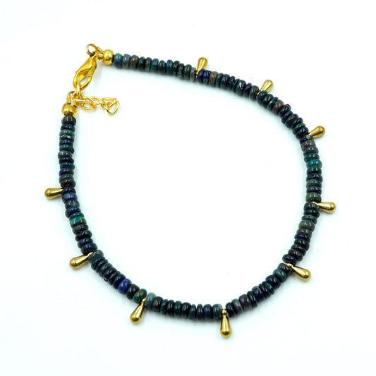 Natural Black Ethiopian Opal Welo Fire Beads Bracelet Roundel Beads Gift For Her