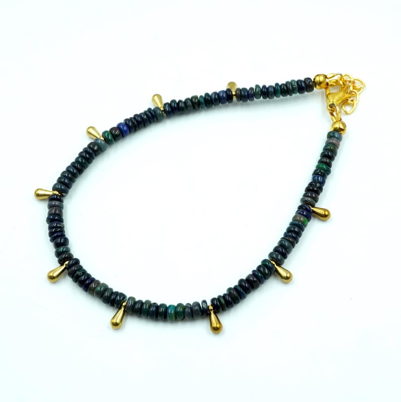 Natural Black Ethiopian Opal Welo Fire Beads Bracelet Roundel Beads Gift For Her