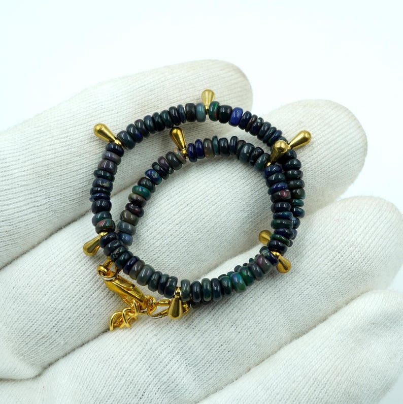 Natural Black Ethiopian Opal Welo Fire Beads Bracelet Roundel Beads Gift For Her