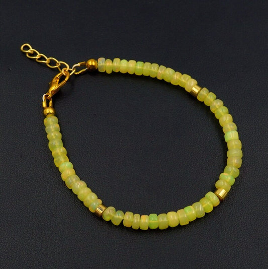 Natural Ethiopian Opal Roundel Beads Bracelet, Yellow Fire Gemstone Jewelry