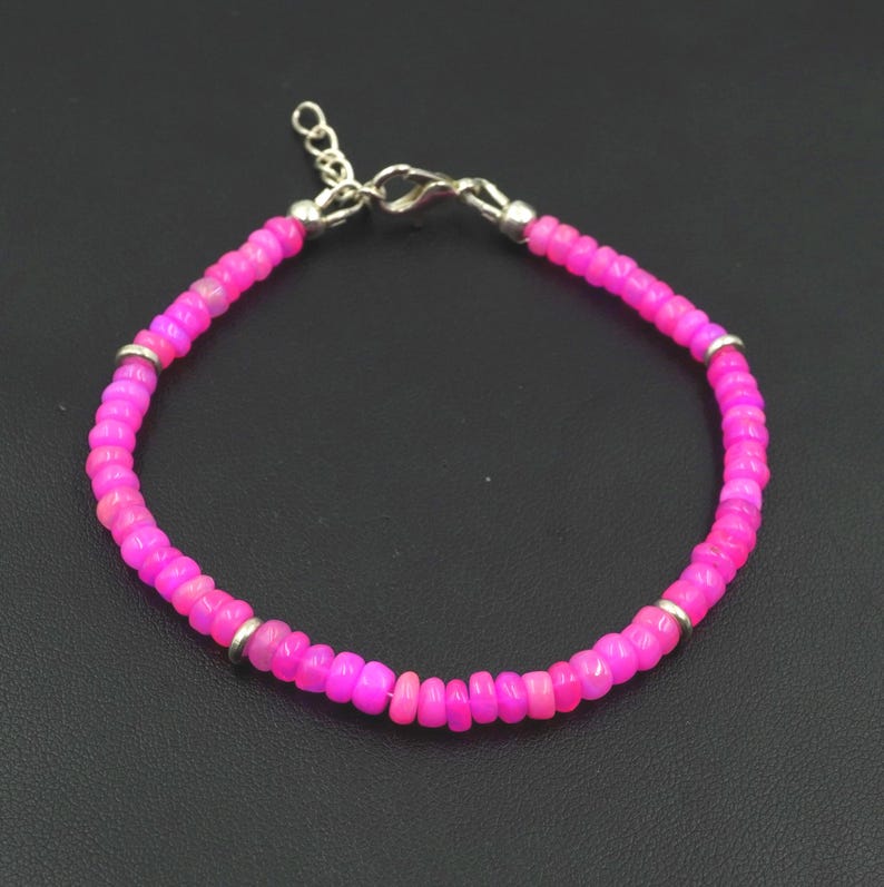 Natural Pink Ethiopian Opal Beads Bracelet, Roundel Multi Fire Gemstone Gift