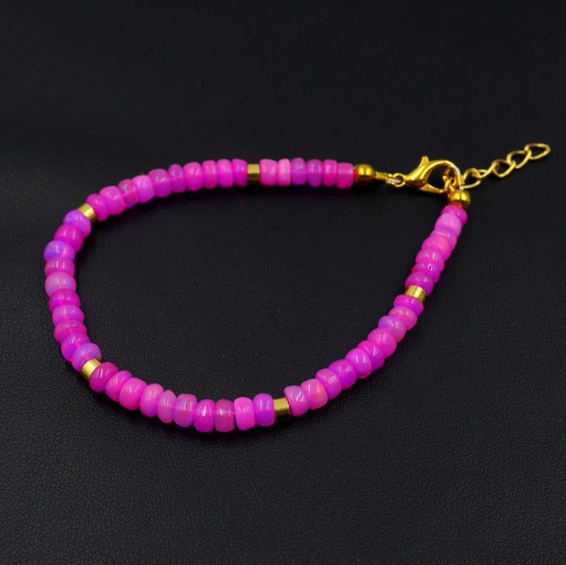 Natural Pink Opal Roundel Beads Bracelet, Ethiopian Multi Fire Gemstone Gift